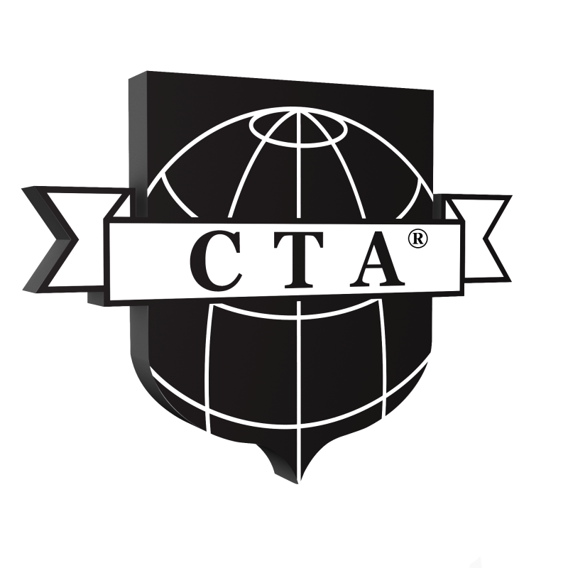 Logo of CTA featuring a globe and the letters 'CTA' with a ribbon design.