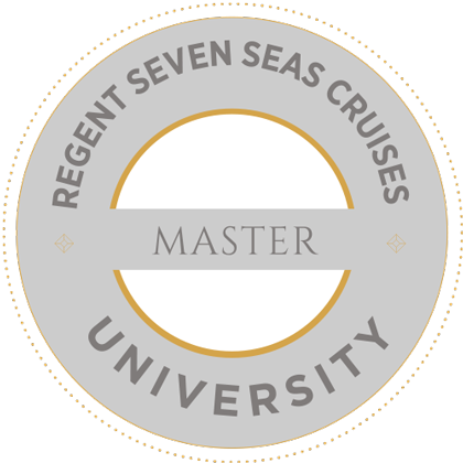 Regent Seven Seas Cruises Master University logo featuring a circular design with a gold border and the text 'REGENT SEVEN SEAS CRUISES', 'MASTER', and 'UNIVERSITY'.