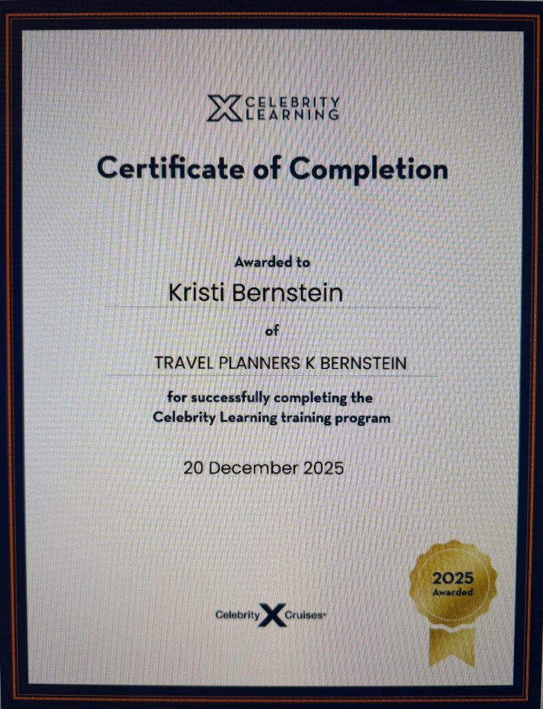 A certificate of completion awarded to Kristi Bernstein for successfully completing the Celebrity Learning training program, dated December 20, 2025.